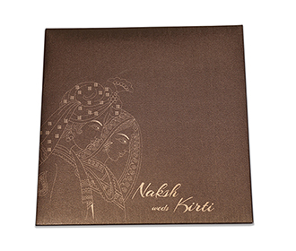 Designer Phera theme Indian wedding card in brown