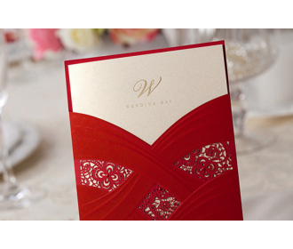 Red Wedding Invitation Cards With Laser Cut Pearl Pattern