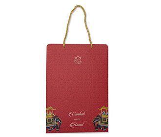 Royal Indian wedding card in red with a carry bag envelope