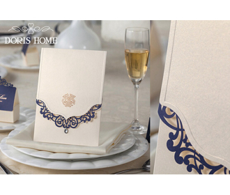Wedding Invitations Cards With Rhinestone & Blue Laser Cut Flower
