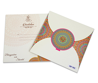 Multicolour modern Indian wedding card with mandala design